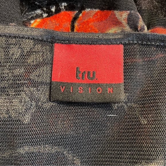 tru vision Y2K Vintage Velour and Colourful Mesh Long Sleeve Crewneck Top 8 - Picture 4 of 5